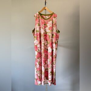 Cuddl Duds Flexwear Tank Dress with Pockets.SIZE:1X COLOR: CORAL HIBISCUS